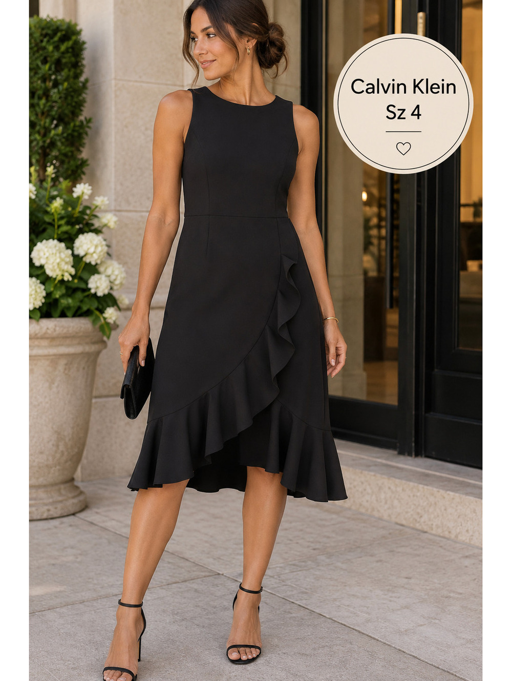 Calvin Klein | 4 | Black Ruffle Front Dress